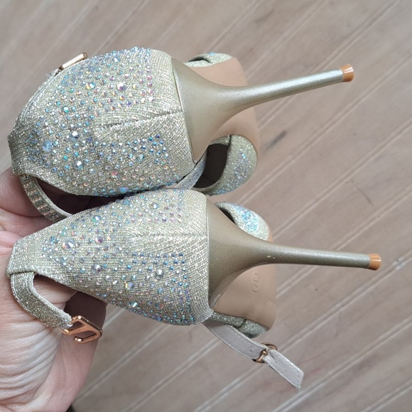 NEW Big Tree Sparkly Pointed Stilettos Gold Sparkly Iridescent Rhinestones Glam - Picture 3 of 11